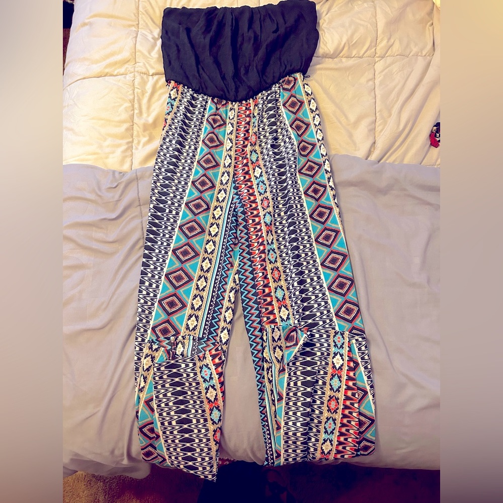 Aztec print tube top jumpsuit